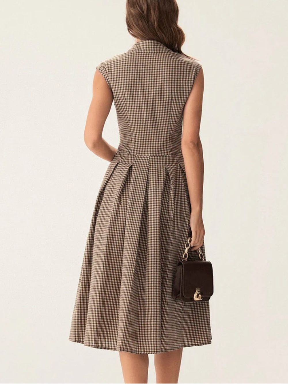 Rihoas NWT Brown Plaid Button Down Pleated Midi Dress S - Picture 6 of 14